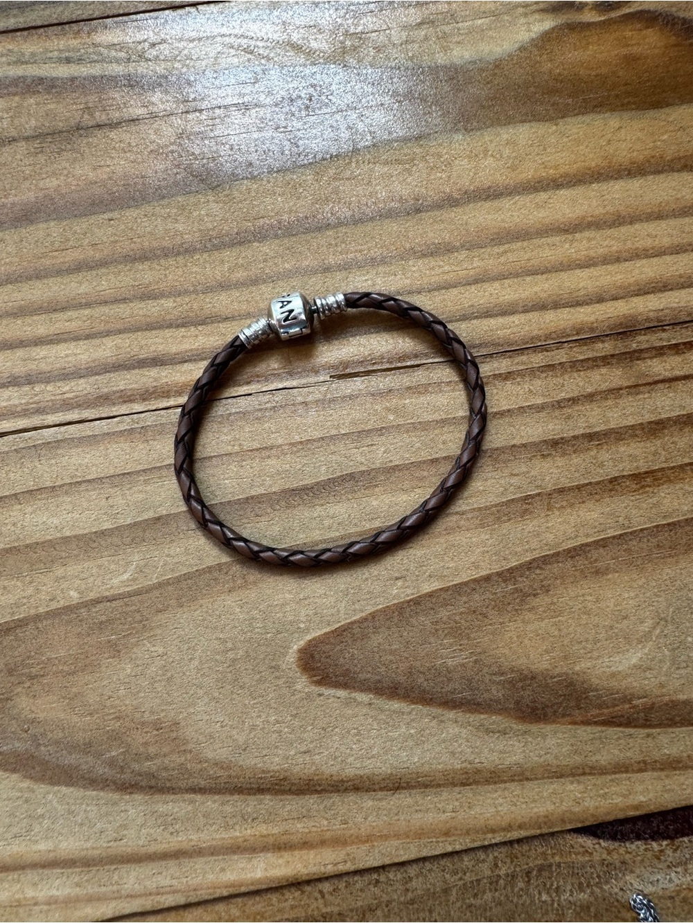 Pandora Brown Braided Leather Bracelet with Silver Logo Clasp